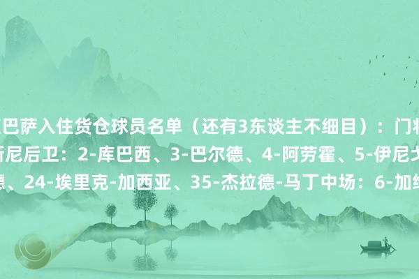 随巴萨入住货仓球员名单（还有3东谈主不细目）：门将：13-佩尼亚、25-什琴斯尼后卫：2-库巴西、3-巴尔德、4-阿劳霍、5-伊尼戈-马丁内斯、23-孔德、24-埃里克-加西亚、35-杰拉德-马丁中场：6-加维、8-佩德里、14-巴勃罗-托雷、16-费尔明、17-卡萨多、20-奥尔莫、21-德容前卫：7-费兰-托雷斯、9-莱万、11-拉菲尼亚、19-亚马尔    体育集锦