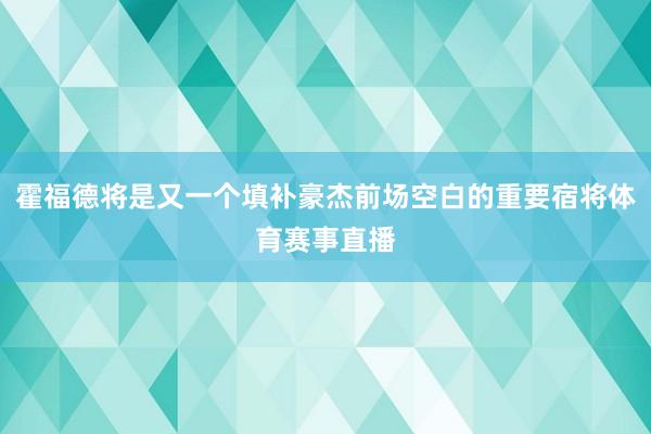 霍福德将是又一个填补豪杰前场空白的重要宿将体育赛事直播